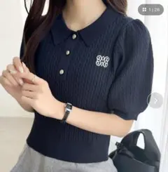 mily bilet パフスリーブ ポロシャツ 半袖ニット XLサイズ ネイビーのサムネイル