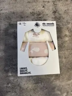 オーガニックコットン 長袖クジラ柄シャツ肌着 3枚セット 12m