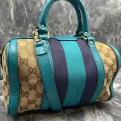 ✨美品✨GUCCI GG シェリーライン 2way ボストンバッグ 青 ブラウン