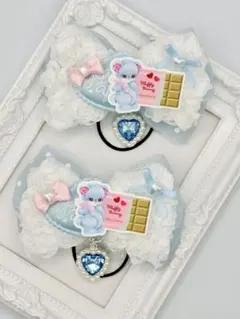 ぬい服 チョコ ヘッドドレス いちご 水色 10cm ハンドメイド 萌え