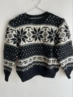 Vintage 短丈 ノルディック柄 ニット セーター WOOL