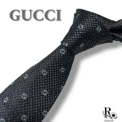 美品 グッチ ネクタイ ロゴ総柄 ジャカード グレー GG インターロッキング