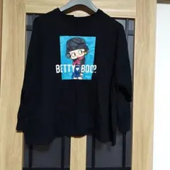 大きいサイズBETTY BOOP 前プリント後ろロゴ可愛い長袖Tシャツ ブラック