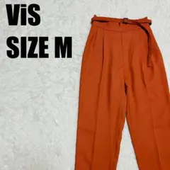 ViS ビス ハイウエスト ベルト付き テーパードパンツ M オレンジ 337
