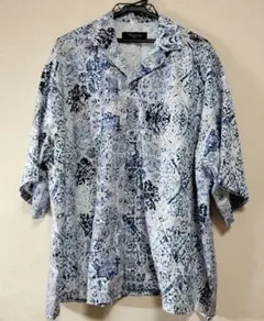青系花柄 半袖シャツ