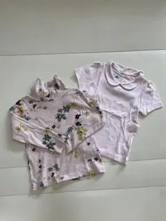 花柄タートルネックと襟付きTシャツ2枚セット