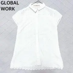 グローバルワーク レースシャツ ブラウス M 半袖 刺繍 スカラップ コットン