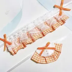 ★No.1537 にじぱぺっと ぬい服 ヘッドドレス スタイ オレンジ チェック