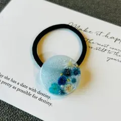 A31ハンドメイド ドライフラワー レジンヘアゴム 押し花 イエロー 夏