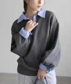 select MOCA シャツカラードッキングニット