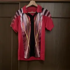 TSP 赤黒 ストライプ ポロシャツ Mサイズ 卓球 ウェア ユニフォーム