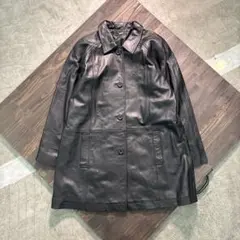 7AS4 羊革　レザージャケット　コート　レディース　L 黒　M/H 古着