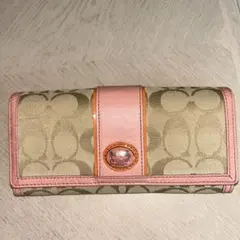 COACH コーチ 長財布 シグネチャー ピンク 二つ折り ロゴボタンのサムネイル