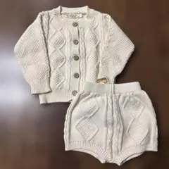 アイボリー ケーブル編み カーディガンとショートパンツ セット