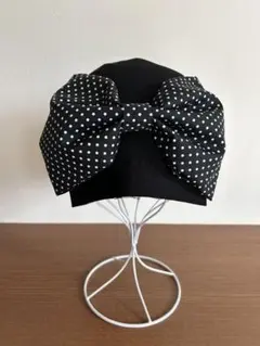 ハンドメイド★ブラック×ドットリボン帽子