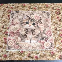 ②未使用　猫ちゃんパネル生地＆ヒョウリボン薔薇パール柄生地