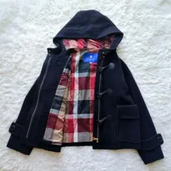 ブルーレーベルクレストブリッジ　ネイビー フード ショートダッフルコート　38