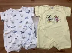 プティマイン　ロンパース 2枚セット 70 半袖 ミッキー 恐竜