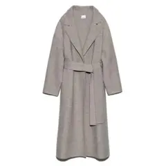 ウール混合 ベルト付きロングコート グレー