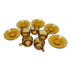 アンバーガラス カップ 小皿 10点セット アンティーク レトロ