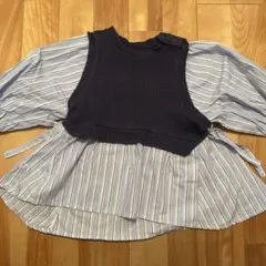 プティマイン　レイヤードトップス ネイビー ストライプ
