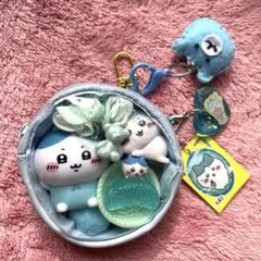 ♡ちいかわ♡ガチャ詰め ポーチ風 ブルー ハチワレ ソフビインテリアマスコット