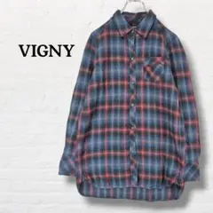 ヴィ二ー VIGNY☆ネルシャツ チェック柄【36】紺系