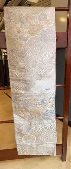 シルバー系 花柄 袋帯