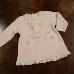 メゾピアノ　ウサギ刺繍付きピンクニットセーター　size80 淡ピンク