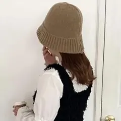 しまむら laumeomi.. リブニットクロシェハット ブラウン 57.5cm