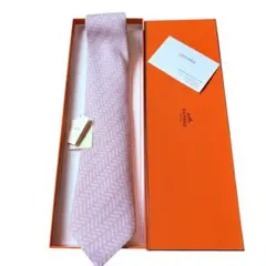 新品タグ 箱付 HERMES エルメス チェーン柄 シルク ネクタイ ピンク