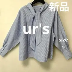 新品タグ付き ur′s ユアーズ ストライプ柄 ボウタイブラウス 長袖のサムネイル