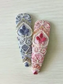 インド刺繍リボンの花柄ヘアピン パッチン　　2個セット