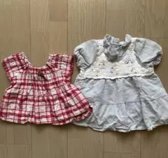 ベビー服 女の子　2点セット チェック柄 レース　80cm