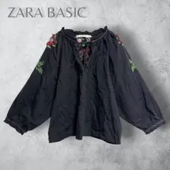 ZARA BASIC ザラベーシック　花柄刺繍ブラウス 黒 Lサイズ 洗えるのサムネイル