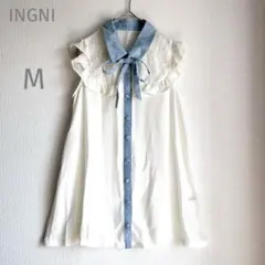 k.m0412様　ご購入　イング【M】フリル付きデニム襟♡ノースリーブシャツ
