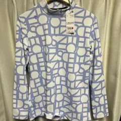 新品 デサントゴルフ 長袖モックネック シャツ L 水色/白 DGMUJB07