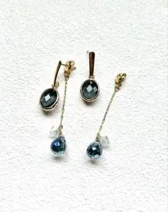 ハンドメイド ピアス グレー 青 硝子細工