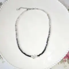 ハンドメイド ネックレス 天然石 トルマリンクォーツ 水晶 約41㌢