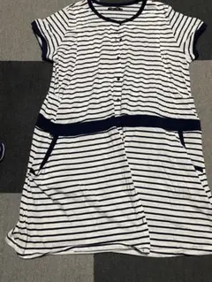 マタニティ パジャマ 白とネイビー ストライプ 6L