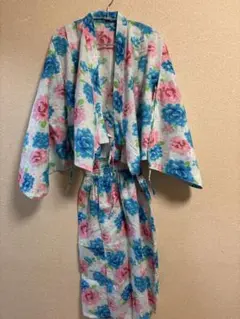 花柄浴衣 ピンク 水色 130-140 帯付き