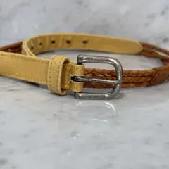vintage メッシュベルト 本革 キャンバス イエロー 黄色