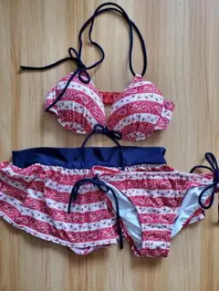 トータスイレブン 水着 三点セット M ペイズリー柄