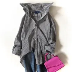 美品♪ラルフローレン◆ストライプコットンシャツ　ブラウス　ポニー刺繍