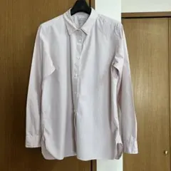 無印良品　ストライプ柄 長袖シャツ 白とピンク　サイズL