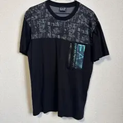 【美品】エンポリオアルマーニ EA7 Tシャツ M 黒 ジップポケット ロゴ