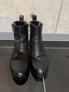 ディーゼルブラックゴールド！黒レザーアンクルブーツ ジッパー付き