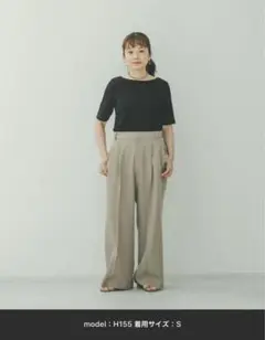 高山直子さんコラボ/リネンライクタックワイドパンツ/EiiS ベージュ