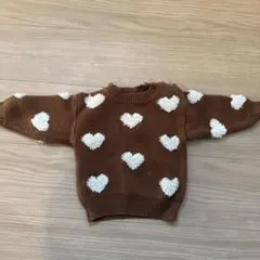 ブラウン ハート模様 ニットセーター
