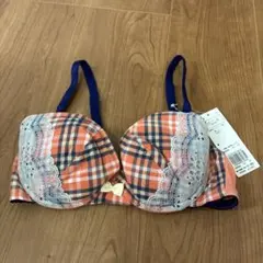 オレンジ・ネイビー チェック柄 ブラジャー D70のサムネイル